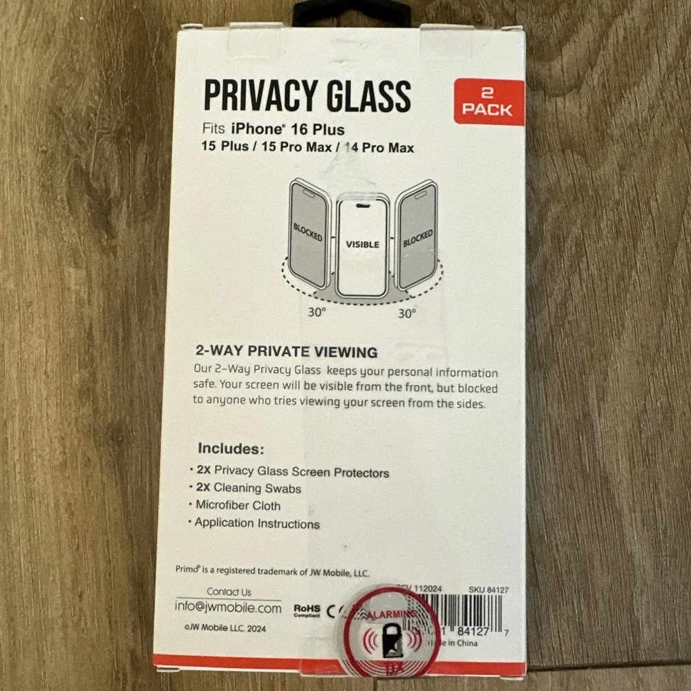 Primo 2 Pack Privacy Glass Iphone 16 Plus, 15 Plus Pro, 14 Pro Max NWT